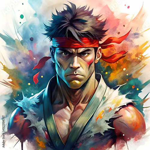 A Determined Fighter in Watercolor Style.