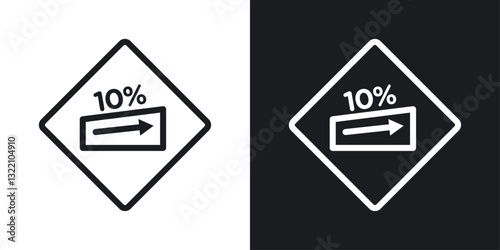 Steep slope ahead sign set in black and white stroke lines