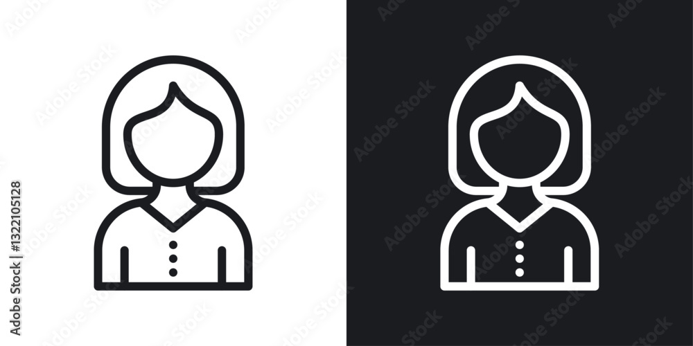 Student Girl icon set in black and white stroke lines Student Girl icon set in black and white stroke lines
