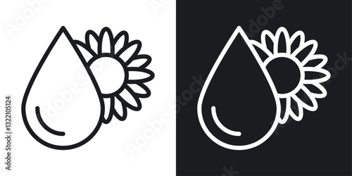 Sunflower oil icon set in black and white stroke lines