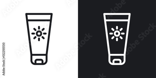 Suntan cream icon set in black and white stroke lines