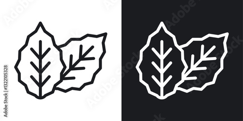 Tobacco leaves icon set in black and white stroke lines