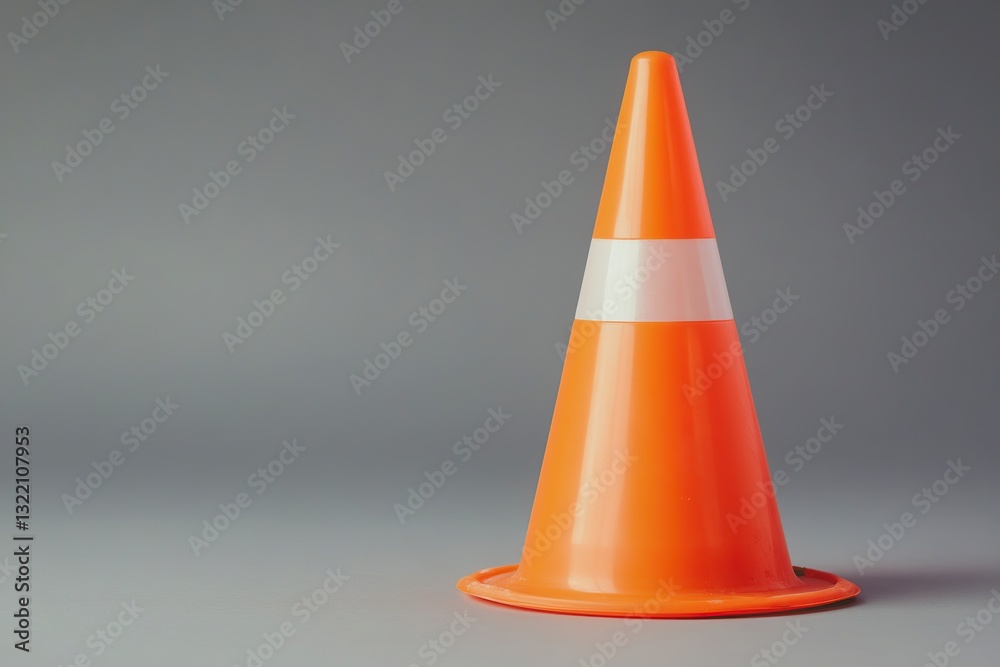 Clean orange road construction cone with reflective band on neutral background Clean orange road construction cone with reflective band on neutral background