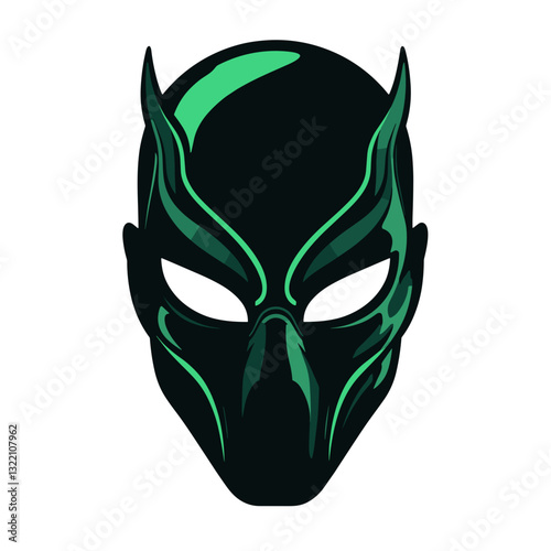 Mask icon design with black and green tones, ultra-thin lines elegance