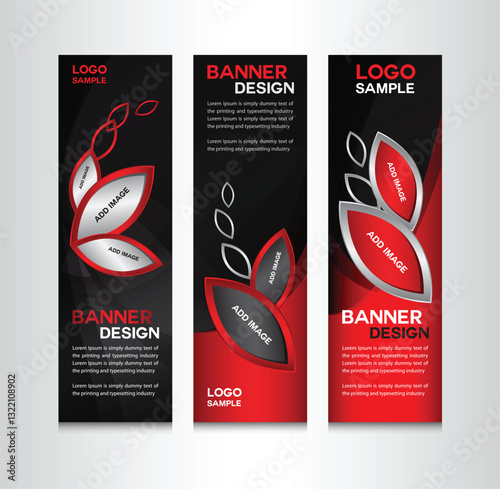 Red and Black Banner Design vector. web banner. Red Roll up banner stand template design. vertical artwork. Social Media Cover. advertisement. flyer. poster. abstract Background. Professional design