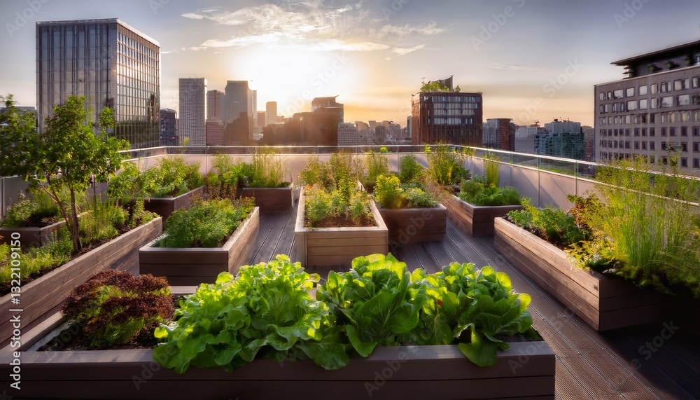 Fototapeta premium vibrant urban garden on a rooftop in the city