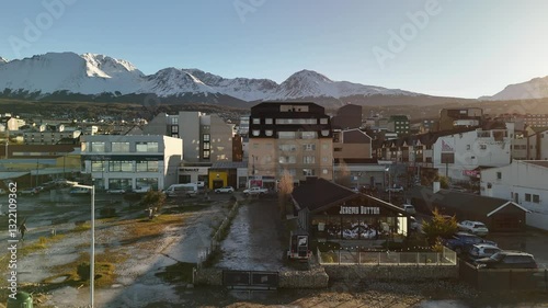 City of Ushuaia, End of the World. View of the City, Andes Mountains and Bay