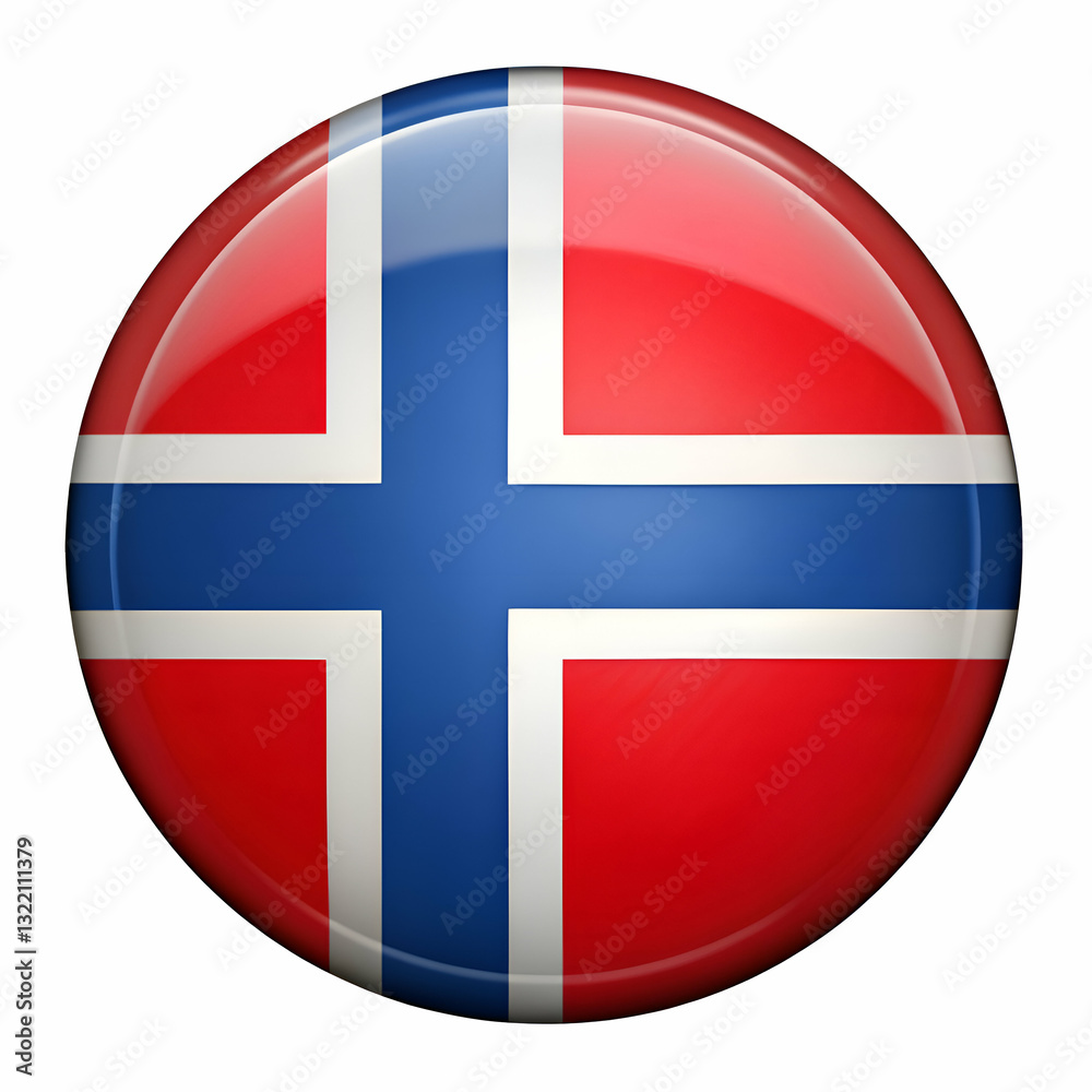 A glossy button featuring the Norwegian flag. A glossy button featuring the Norwegian flag.