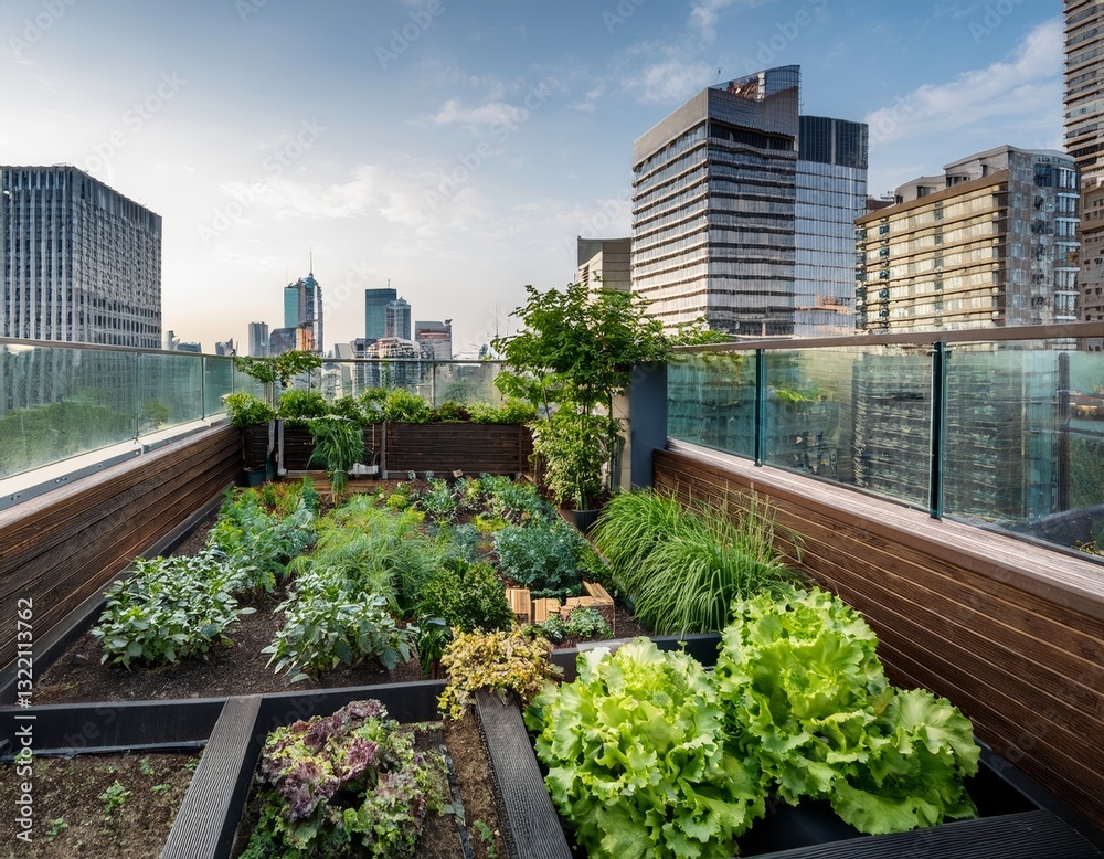 Fototapeta premium vibrant urban garden on a rooftop in the city