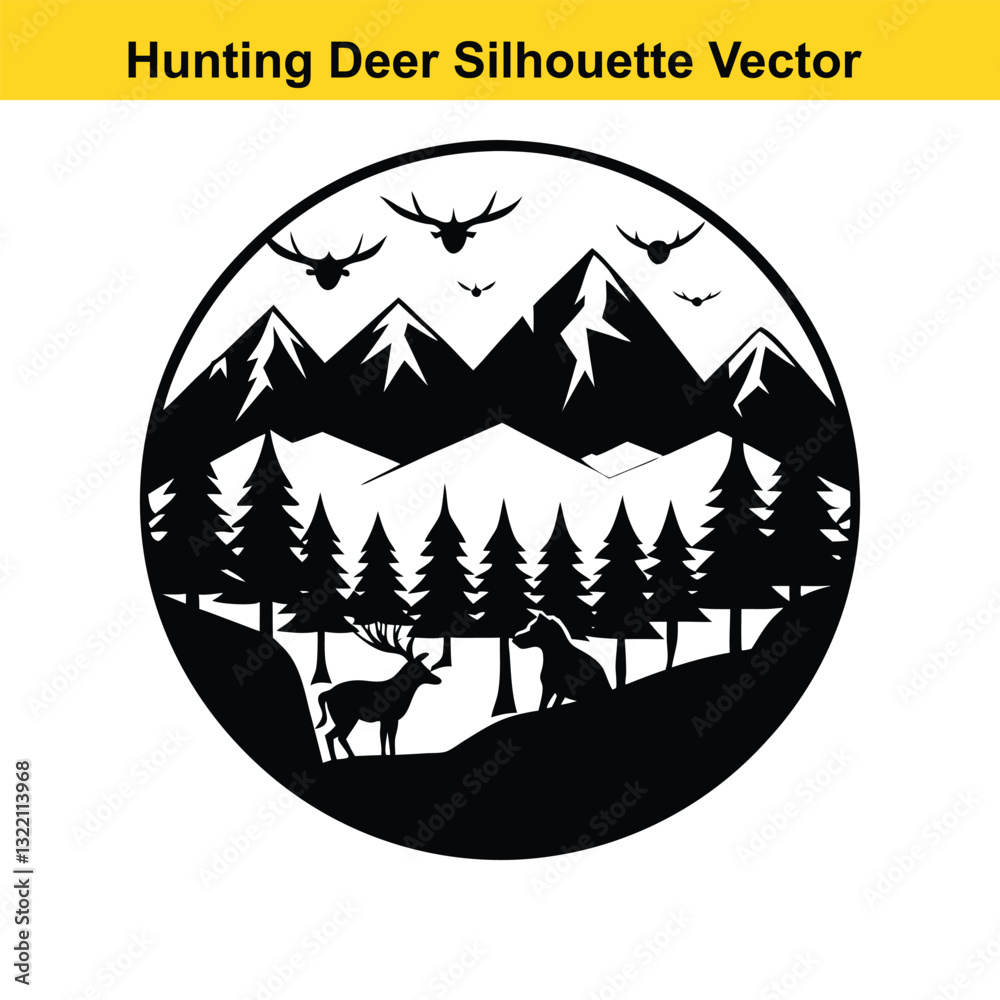 Deer Hunting Silhouette Vector Art Wild Adventure Design. Deer Hunting Silhouette Vector Art Wild Adventure Design.