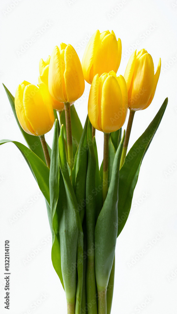 Vibrant Yellow Tulips on White Background - Perfect for Spring Marketing, Easter Celebrations, and Floral Arrangements Vibrant Yellow Tulips on White Background - Perfect for Spring Marketing, Easter Celebrations, and Floral Arrangements