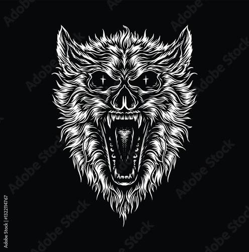 Detailed illustration of a buffalo skull with ornate floral elements on black background.