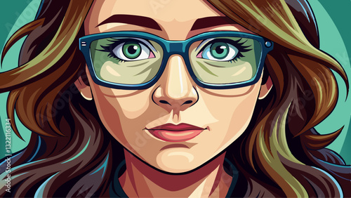 A tight shot of a woman's face wearing glasses atop her eyeglasses