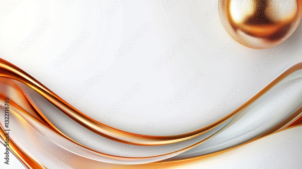 Fototapeta premium Abstract gold and white liquid waves on white background with sphere