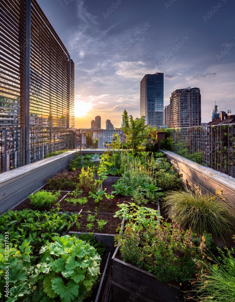Fototapeta premium vibrant urban garden on a rooftop in the city