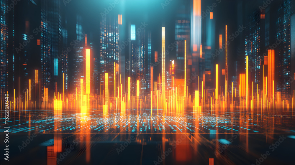 Abstract futuristic stock market graph with glowing orange and blue lights Abstract futuristic stock market graph with glowing orange and blue lights