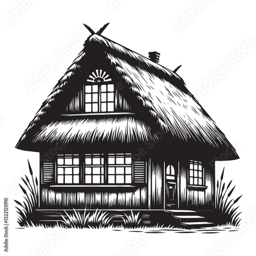Charming Thatched Cottage Illustration A Picturesque Home Architecture Design