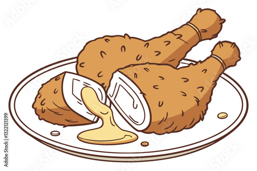 Fried Chicken on Plate Vector Art for Food Lovers