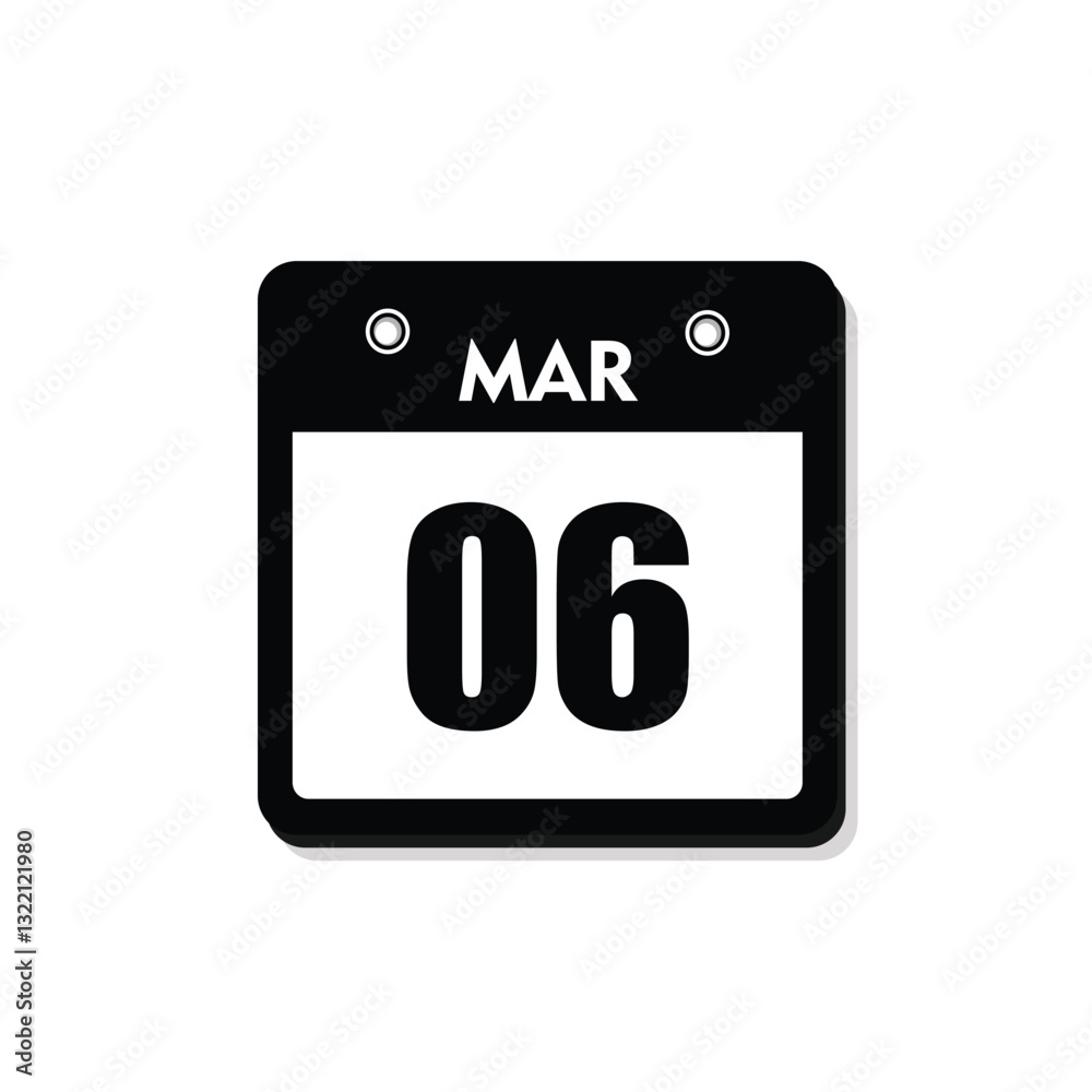 calender icon, 06 march icon with white background calender icon, 06 march icon with white background