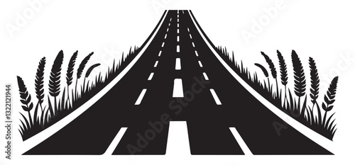 Straight Asphalt Road Silhouette Leading Into The Distance Under Sunny Skies