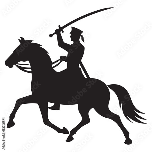 Polish Cavalryman Silhouette On Horseback Wielding Saber In Battle Charge