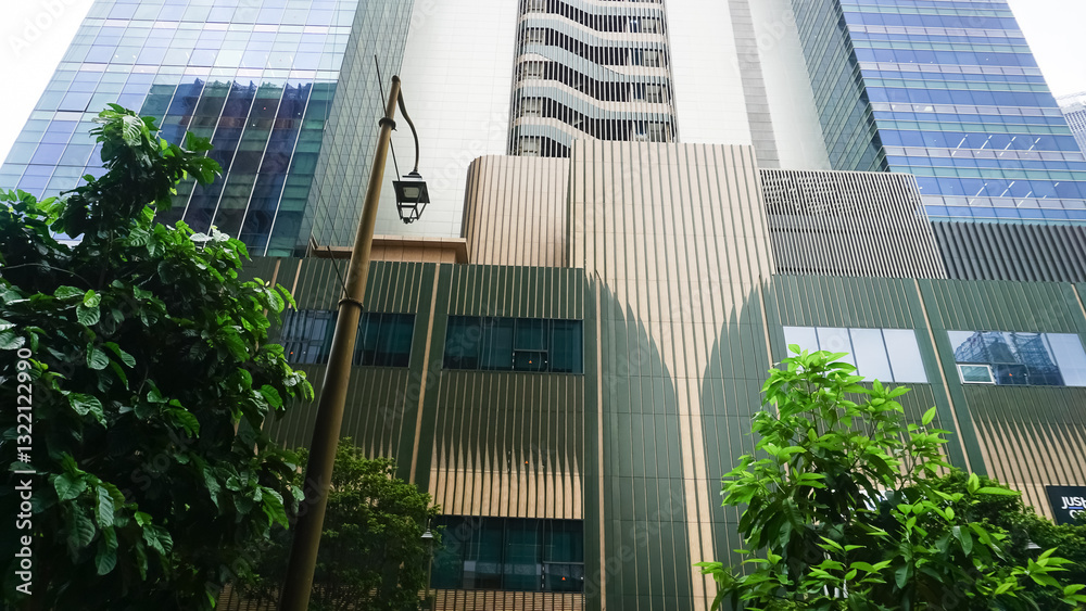 View of modern business skyscrapers glass and sky view landscape of commercial building in central city