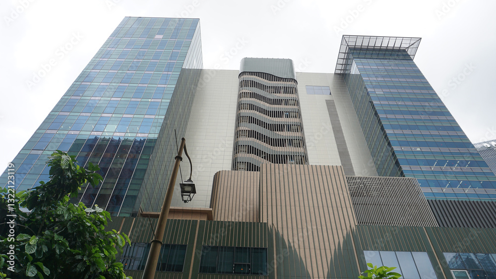 View of modern business skyscrapers glass and sky view landscape of commercial building in central city