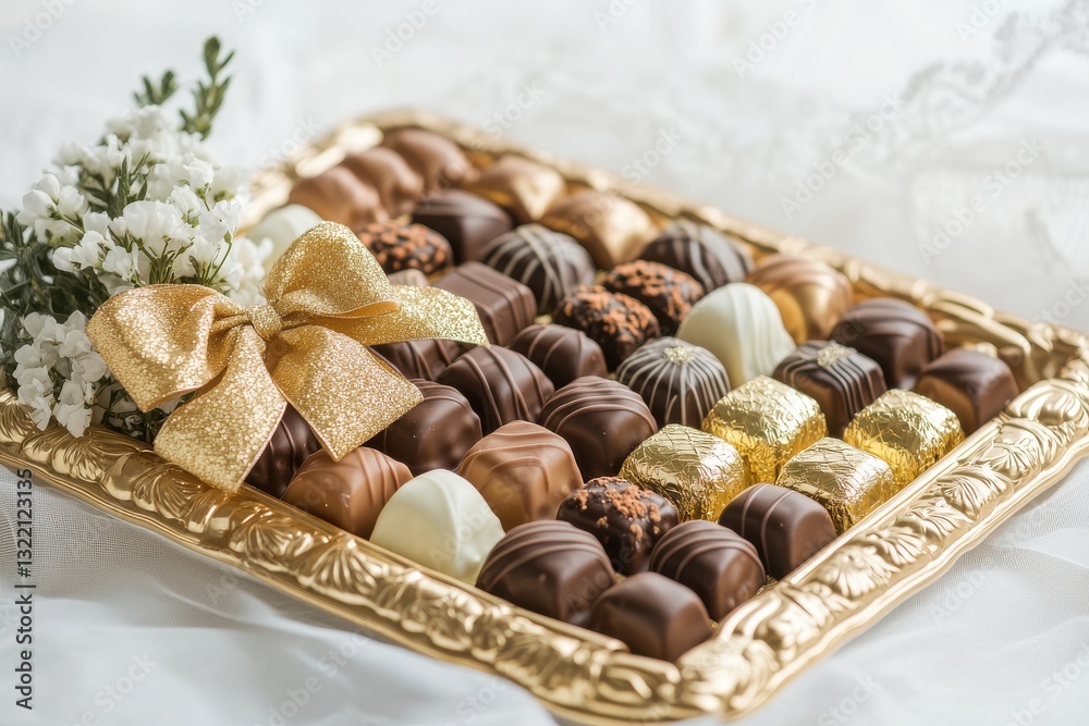 Beautifully Arranged Chocolate Tray with Gold Foil Wrapping Beautifully Arranged Chocolate Tray with Gold Foil Wrapping