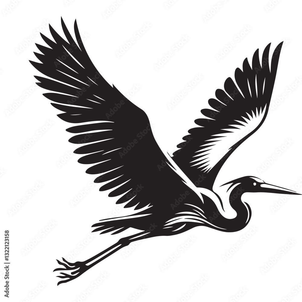 Fototapeta premium Majestic Heron in Flight A Striking Silhouette Illustration for Design