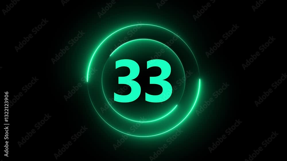 A circle with a neon icon on a black background and the text in the middle of it.