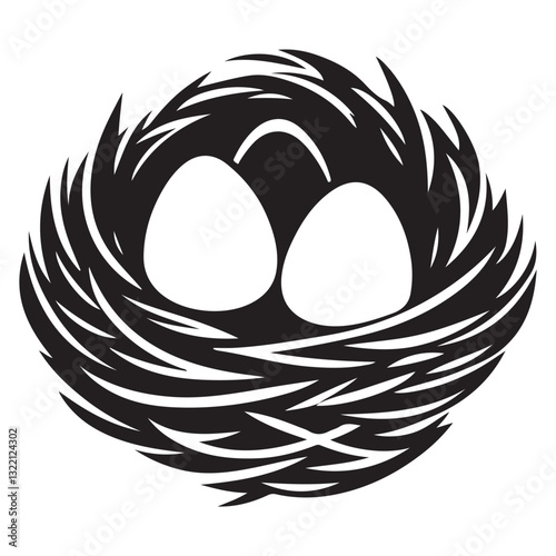 Bird nest with eggs silhouette vector art for nature conservation
