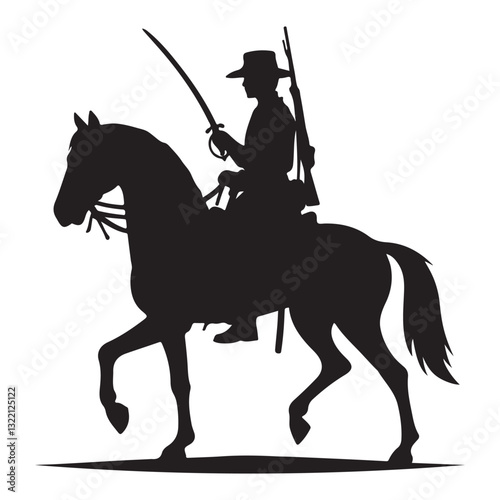 Cavalry soldier silhouette illustration horse rider civil war era weapon