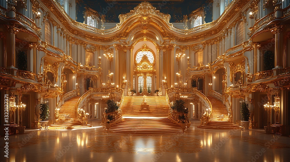 Obraz premium Elegant golden stairway with marble steps high resolution picture