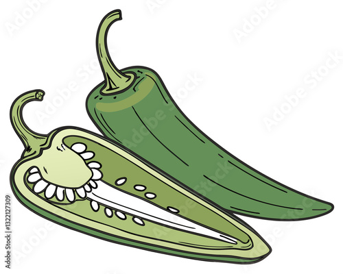 Vibrant Green Chili Vector Art on White Background