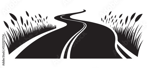 Curving Road Silhouette Illustration Through the Marshlands