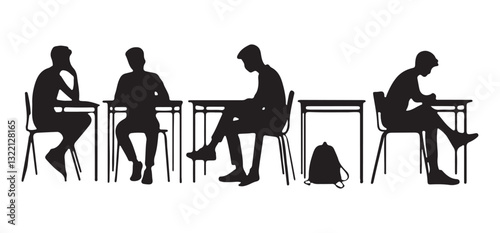 Silhouette Students Illustration Engaged in Studying Classroom Setting Graphic