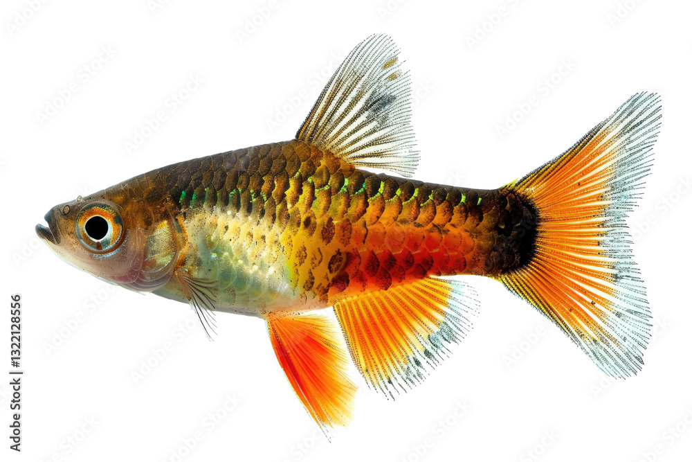 Fototapeta premium Odessa Barb Close-Up Isolated On Transparent. Colorful Freshwater Fish With Striking Orange And Gold Hues. Aquarium Pet Concept.