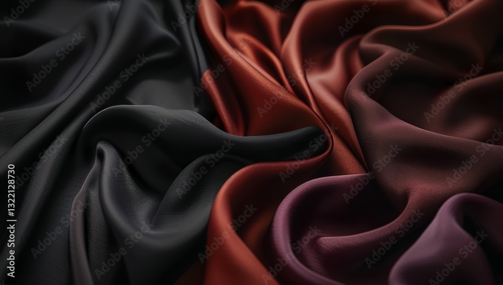 Fototapeta premium Black and copper satin fabric with soft swirling folds and rich tones