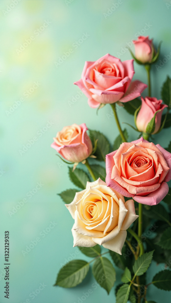 Vibrant Roses in Pastel Spring Background for Easter Marketing and Seasonal Promotions Vibrant Roses in Pastel Spring Background for Easter Marketing and Seasonal Promotions
