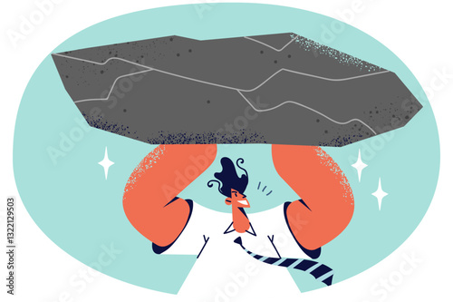 Businessman carry boulder show strength