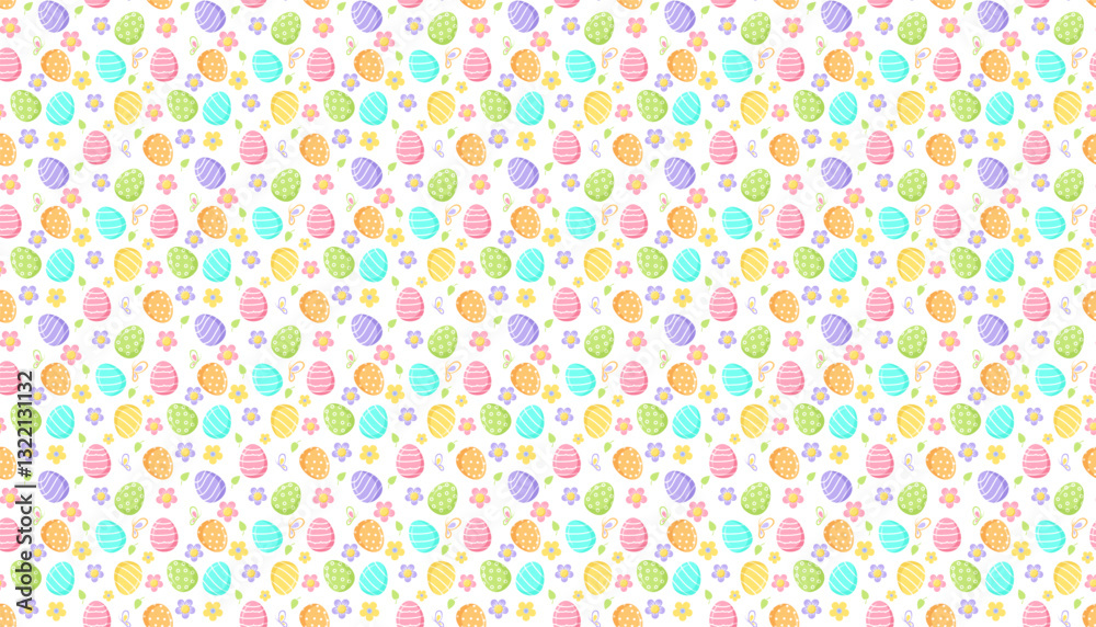 Easter Seamless pattern with easter eggs and flowers