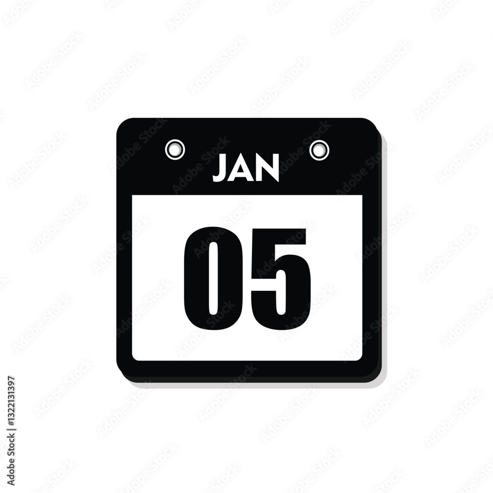 calender icon, 05 january icon with white background calender icon, 05 january icon with white background