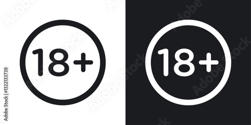 18 Plus icons set in black and white stroke lines