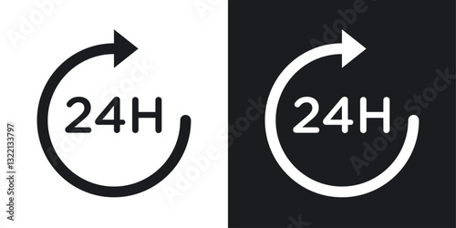 24 Hour time icons set in black and white stroke lines