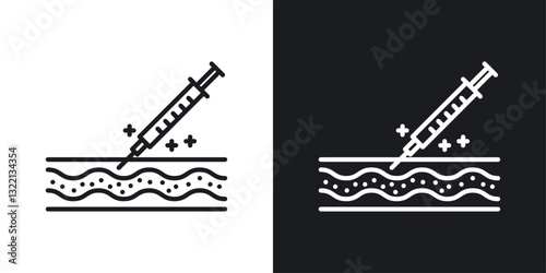 Botox injection icons set in black and white stroke lines