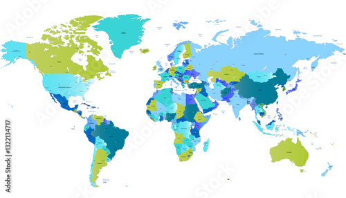 World map. Color modern vector map. Silhouette map.