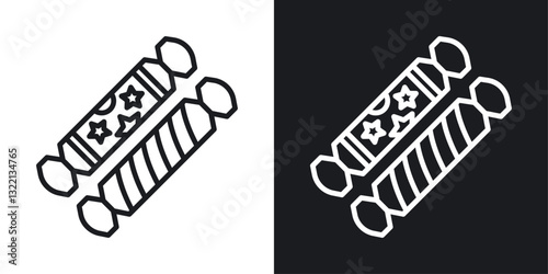 Christmas cracker icons set in black and white stroke lines