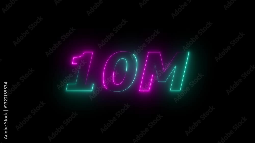 10 m million neon glowing text animation on black background 10 m million neon glowing text animation on black background