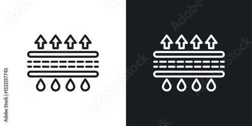 Moisture wicking icons set in black and white stroke lines