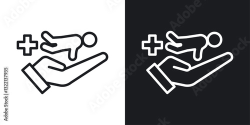 Neonatologist icons set in black and white stroke lines